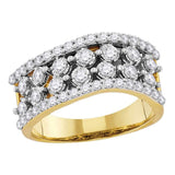 14kt Yellow Gold Womens Round Diamond Contoured Four Row Band Ring /8 Cttw