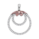 10kt White Gold Womens Round Diamond Nested Double Circle Pendant 1/4 Cttw