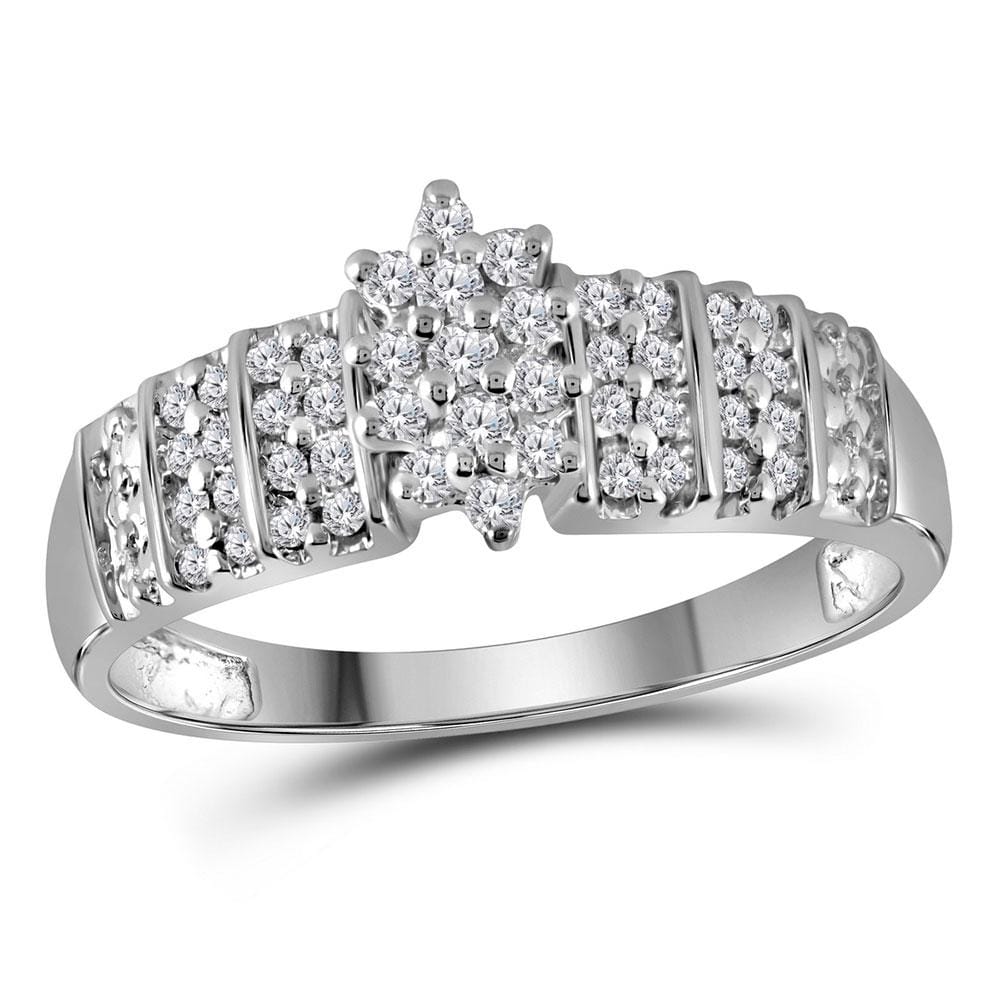 10kt White Gold Womens Round Diamond Marquise-shape Cluster Ring 1/4 Cttw