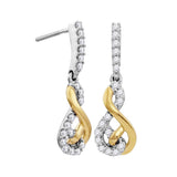 10kt Two-tone White Yellow Gold Womens Round Diamond Dangle Earrings 1/2 Cttw