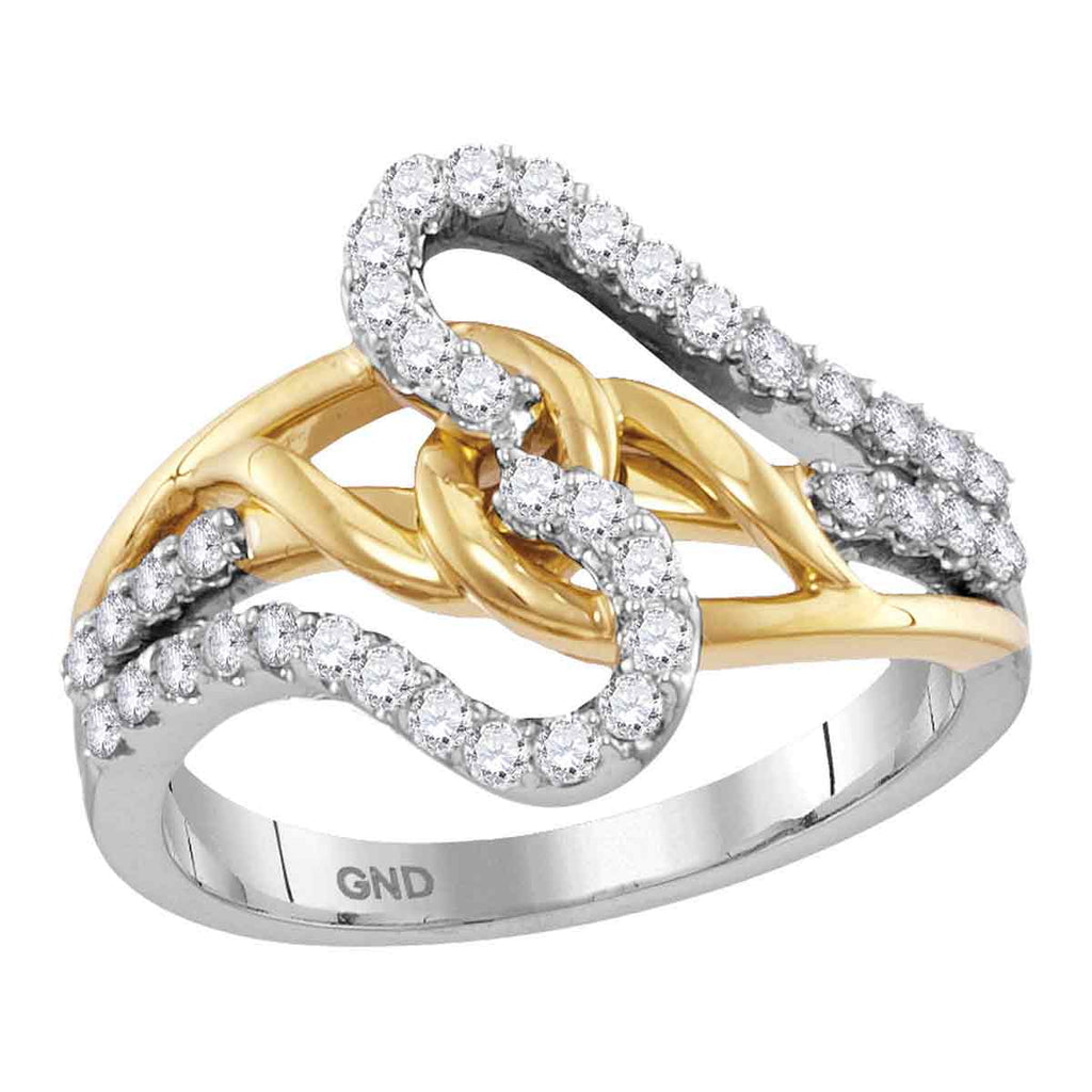 10kt Two-tone White Yellow Gold Womens Round Diamond Loop Lasso Band Ring 1/2 Cttw