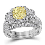 14kt White Gold Womens Round Yellow Diamond Bridal Wedding Engagement Ring Band Set 1/2 Cttw