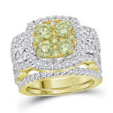 14kt Yellow Gold Womens Round Yellow Diamond Bridal Wedding Engagement Ring Band Set 3.00 Cttw