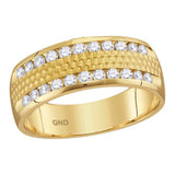 14kt Yellow Gold Mens Round Diamond Double Row Hammered Wedding Band Ring 1/2 Cttw