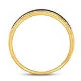 14kt Yellow Gold Mens Round Diamond Double Row Black Textured Wedding Band Ring 1/4 Cttw