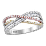 10kt Tri-Tone Gold Womens Round Diamond Crossover Band Ring 3/8 Cttw