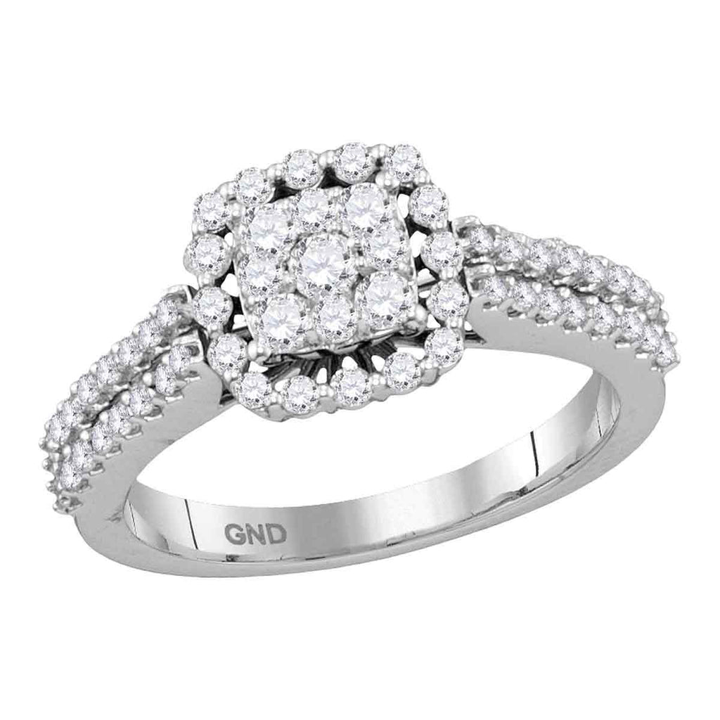 14kt White Gold Womens Round Diamond Square Frame Cluster Ring 3/4 Cttw