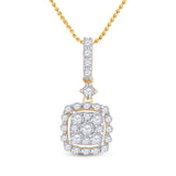 14kt Yellow Gold Womens Round Diamond Square Dangle Cluster Pendant 1/2 Cttw