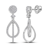 10kt White Gold Womens Round Diamond Double Teardrop Dangle Earrings 3/8 Cttw