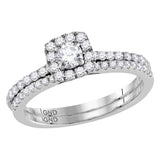 14kt White Gold Round Diamond Slender Halo Bridal Wedding Ring Band Set 3/4 Cttw