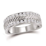 14kt White Gold Mens Round Channel-set Diamond Double Row Grecco Wedding Band Ring 1 Cttw