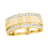 14kt Yellow Gold Mens Round Channel-set Diamond Cross Wedding Band Ring 1/2 Cttw