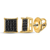 10kt Yellow Gold Mens Round Black Color Enhanced Diamond Square Stud Earrings 1/10 Cttw
