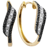 10kt Yellow Gold Womens Round Black Color Enhanced Diamond Hoop Earrings 1/5 Cttw