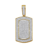 10kt Yellow Gold Mens Round Diamond Framed Dog Tag Cluster Charm Pendant 7/8 Cttw