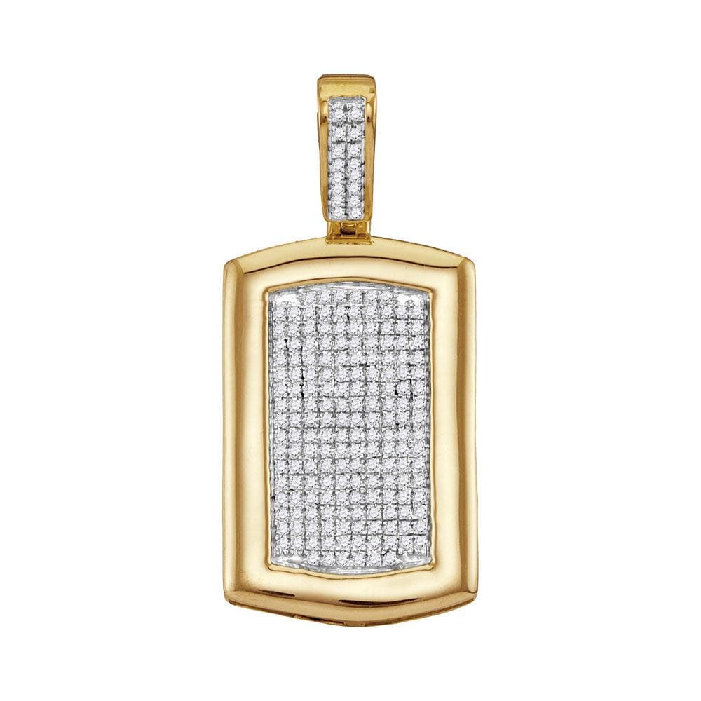 10kt Yellow Gold Mens Round Diamond Dog Tag Cluster Charm Pendant 1/2 Cttw