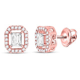 14kt Rose Gold Womens Emerald Diamond Octagon Frame Stud Earrings 1/2 Cttw
