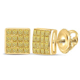 10kt Yellow Gold Womens Princess Yellow Color Enhanced Diamond Square Earrings 3/8 Cttw