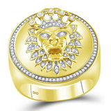 10kt Yellow Gold Mens Round Diamond Lion Crown Cluster Ring 3/8 Cttw