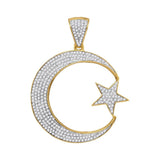 10kt Yellow Gold Mens Round Diamond Star & Crescent Charm Pendant 3/4 Cttw