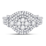14kt White Gold Round Diamond Cluster Bridal Wedding Ring Band Set 1 Cttw