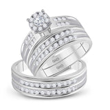 10kt White Gold His Hers Round Diamond Cluster Matching Wedding Set 1-1/5 Cttw