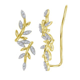 10kt Yellow Gold Womens Round Diamond Floral Climber Earrings 1/5 Cttw