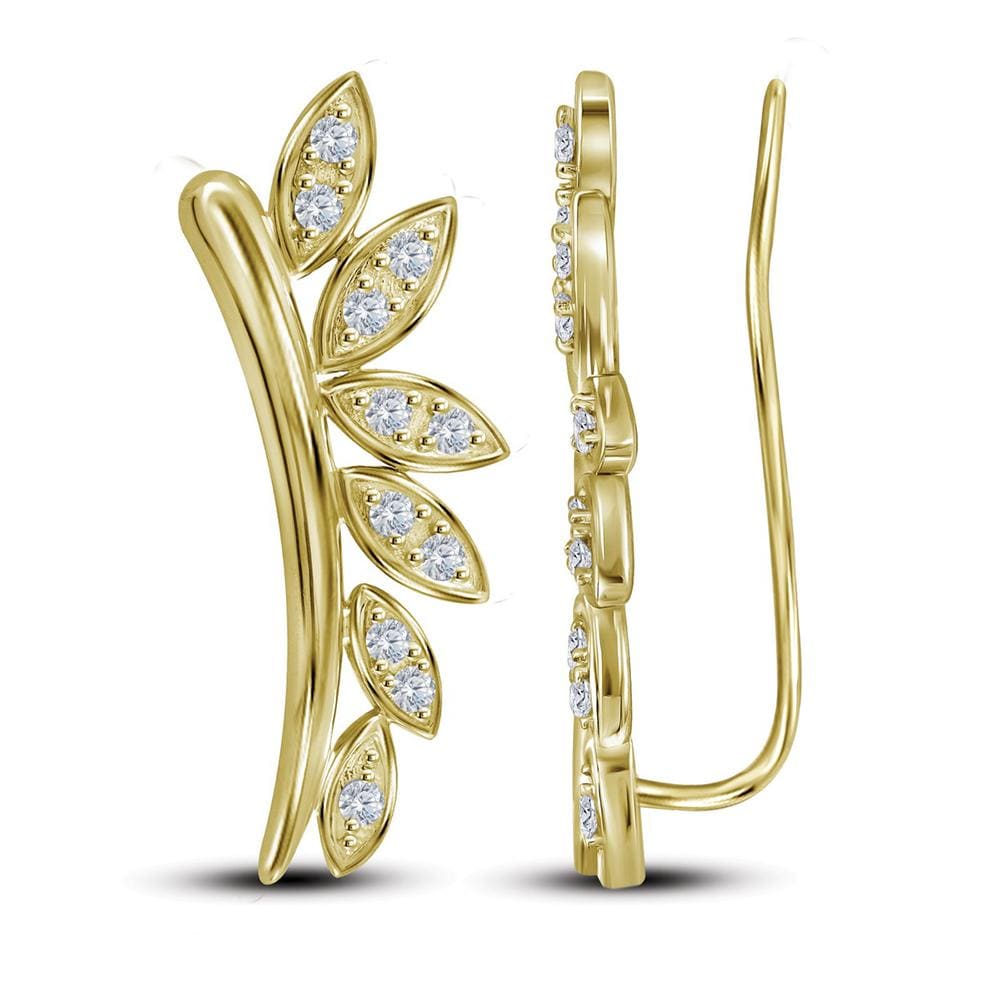 10kt Yellow Gold Womens Round Diamond Floral Climber Earrings 1/4 Cttw