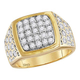 14kt Yellow Gold Mens Round Diamond Square Cluster Honeycomb Ring 1-3/4 Cttw