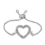 Sterling Silver Womens Round Diamond Heart Bolo Bracelet 1/20 Cttw