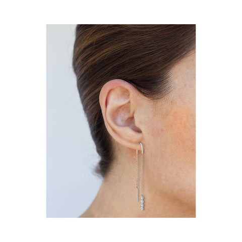 10kt White Gold Womens Round Bezel-set Diamond Dangle Threader Earrings 1/12 Cttw