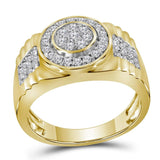 10kt Yellow Gold Mens Round Diamond Concentricle Circle Flower Cluster Ring 7/8 Cttw