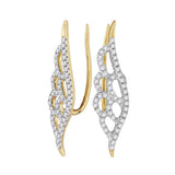 10kt Yellow Gold Womens Round Diamond Winged Climber Earrings 1/3 Cttw