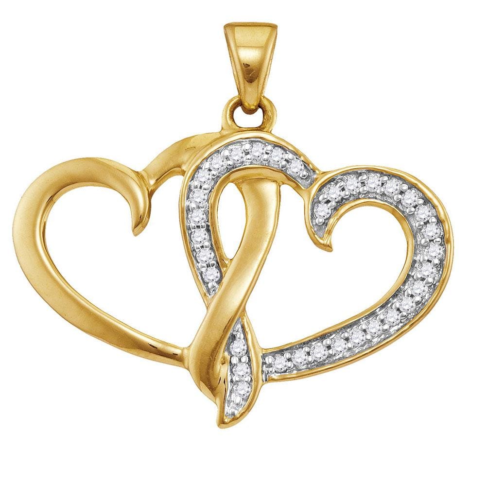 10kt Yellow Gold Womens Round Diamond Double Joined Heart Pendant 1/10 Cttw