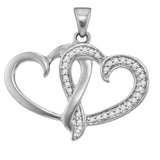 10kt White Gold Womens Round Diamond Double Joined Heart Pendant 1/10 Cttw