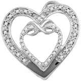 10kt White Gold Womens Round Diamond Nested Double Heart Pendant 1/10 Cttw