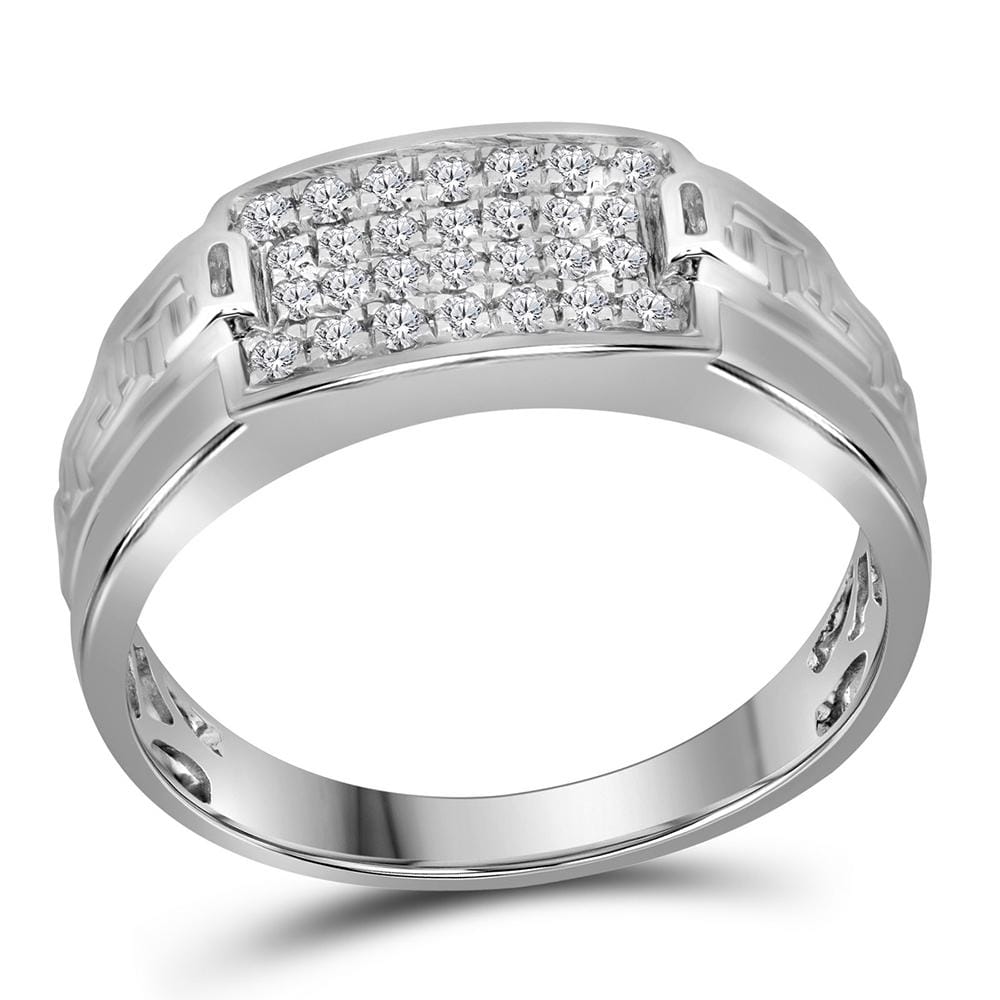 10kt White Gold Mens Round Pave-set Diamond Rectangle Cluster Ring 1/3 Cttw