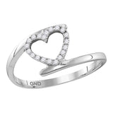 10kt White Gold Womens Round Diamond Held Heart Ring 1/8 Cttw