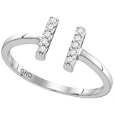 Sterling Silver Womens Round Diamond Bisected Parallel Bar Band Ring 1/10 Cttw