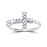 Sterling Silver Womens Round Diamond Cross Ring 1/20 Cttw