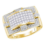 14kt Yellow Gold Mens Princess Diamond Rectangle Cluster Ring 2 Cttw