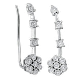 Sterling Silver Womens Round Diamond Illusion-set Cluster Climber Earrings 1/20 Cttw