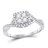 10kt White Gold Womens Round Diamond Square Frame Cluster Twist Ring 1/2 Cttw