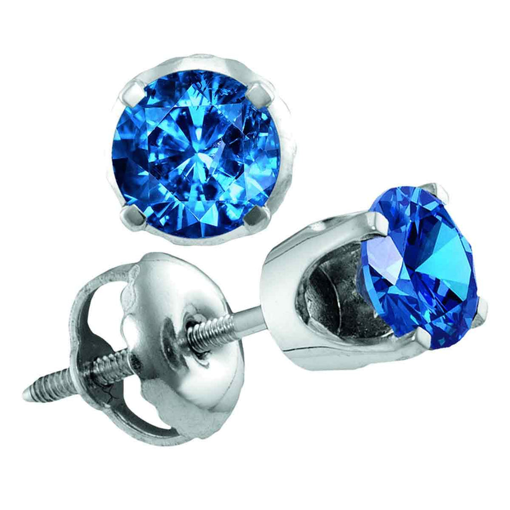 14kt White Gold Womens Round Blue Color Enhanced Diamond Solitaire Stud Earrings 1.00 Cttw