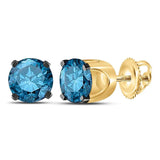 14kt Yellow Gold Womens Round Blue Color Enhanced Diamond Solitaire Earrings 1 Cttw