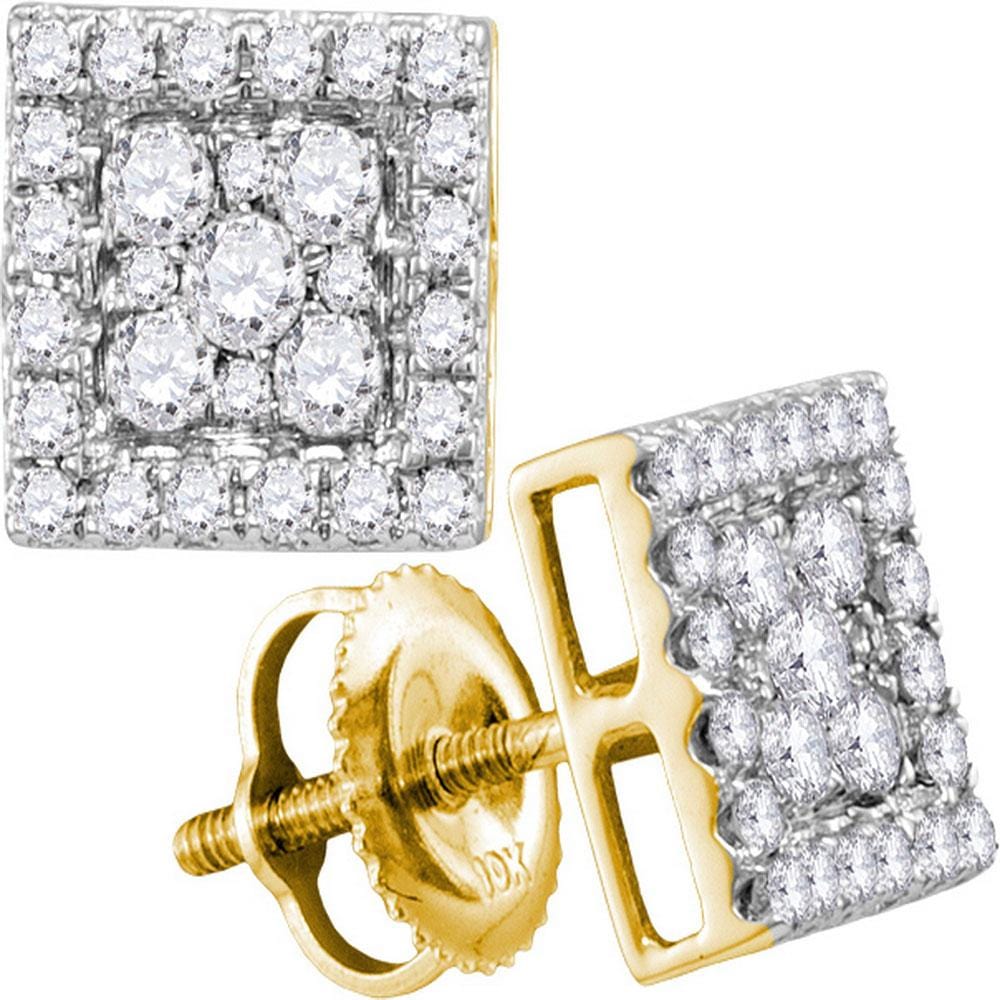 10kt Yellow Gold Womens Round Diamond Square Cluster Stud Earrings 1/2 Cttw