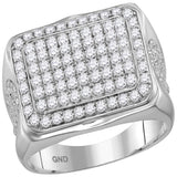 10kt White Gold Mens Round Diamond Rectangle Cluster Ring 1-7/8 Cttw