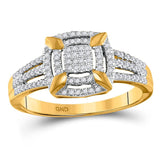 10kt Yellow Gold Womens Round Diamond Square Frame Cluster Ring 1/4 Cttw