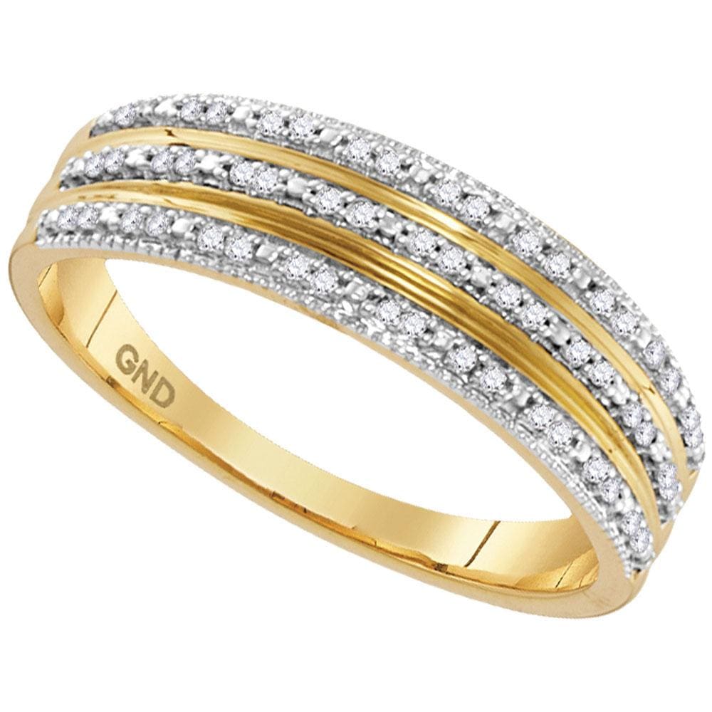 10kt Yellow Gold Womens Round Diamond Striped Band Ring 1/6 Cttw