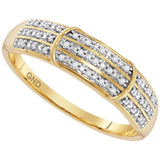 10kt Yellow Gold Womens Round Diamond Simple Striped Band Ring 1/10 Cttw